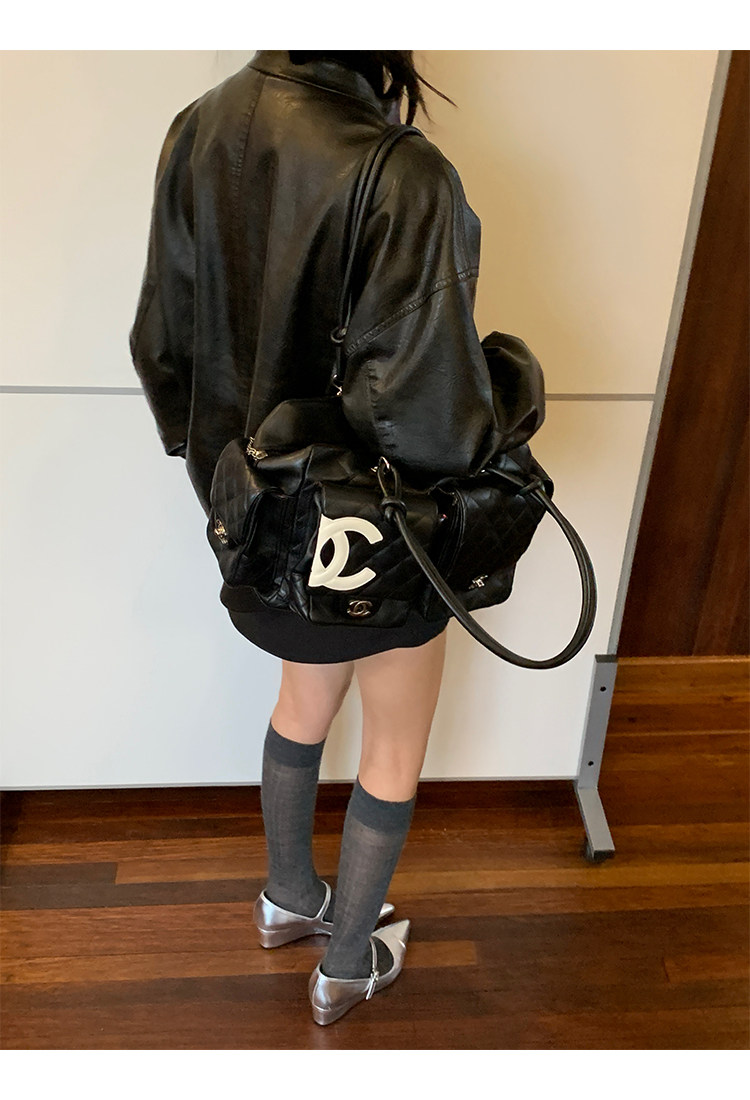 Кожаная куртка 左边女装立领机车皮衣外套2024春装新款复古做旧皮夹克 男女同款 ILEFT