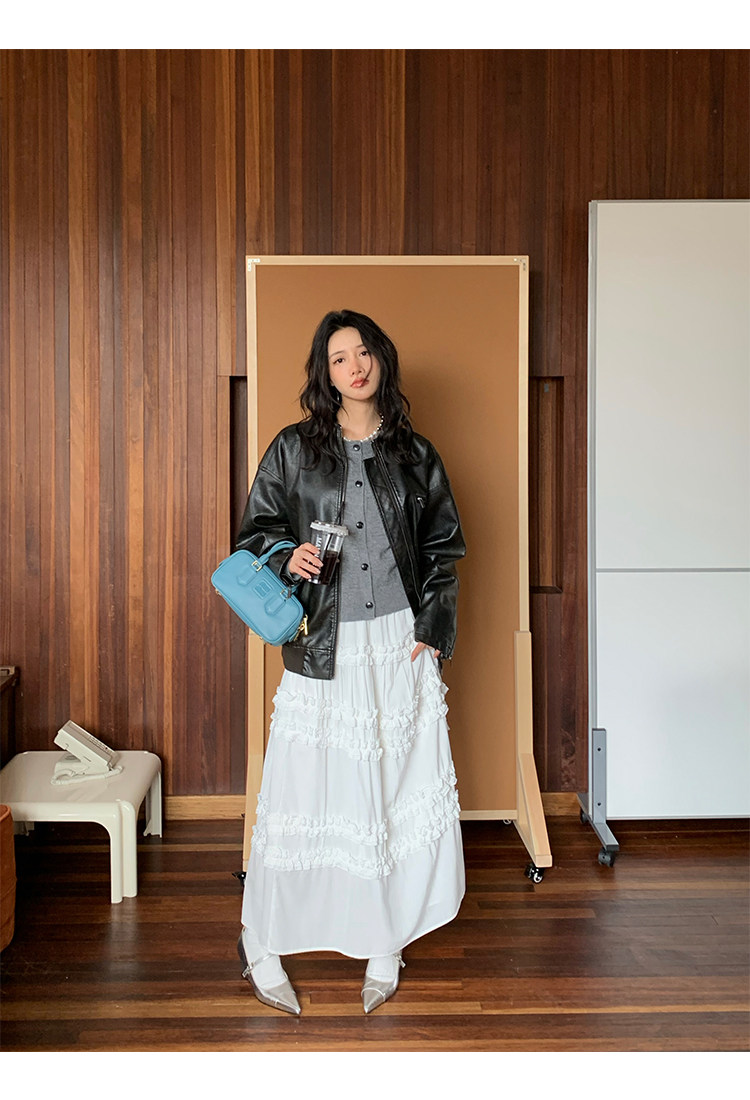 Кожаная куртка 左边女装立领机车皮衣外套2024春装新款复古做旧皮夹克 男女同款 ILEFT