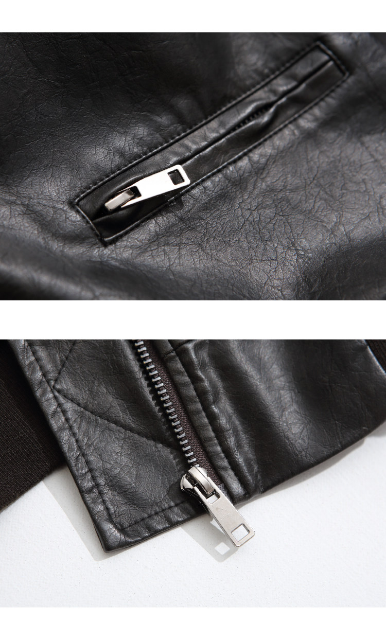 Кожаная куртка 左边女装立领机车皮衣外套2024春装新款复古做旧皮夹克 男女同款 ILEFT