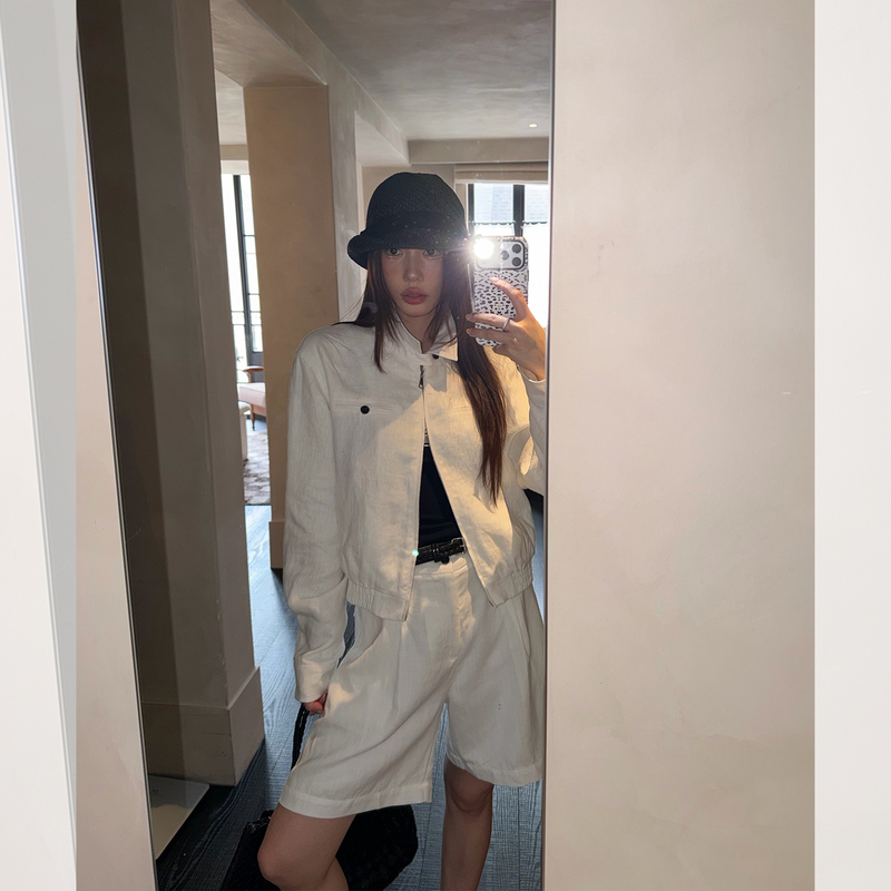 Left Side Women's Old Money Series Bermuda Linen Mid-Length Pants 2026 Spring New Straight-Leg Casual Shorts