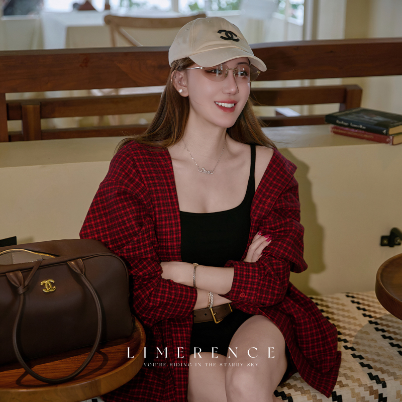 Limerence'Jiang' Red Plaid Oversized Loose-Fit Coat