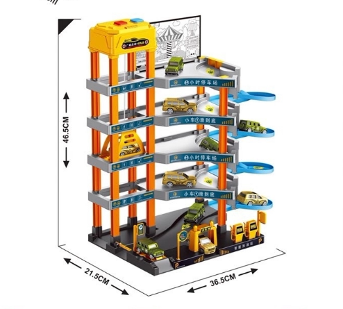Manual electric acousto-optic city parking building alloy car helicopter taxi track assembled children's toys