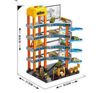 Manual electric sound and light city parking lot building alloy car helicopter sliding track assembly of childrens toys