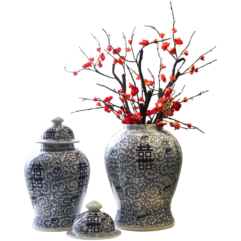 Jingdezhen general idea can of vases, flower implement of new Chinese style decoration in the sitting room porch decorate ceramic flower big furnishing articles