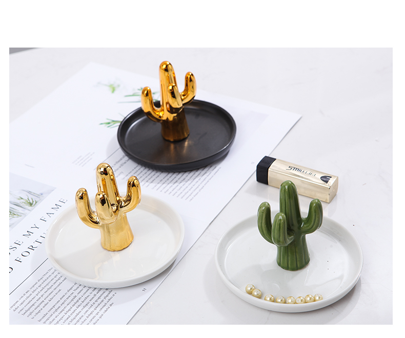 The modern European ceramic cactus gold jewelry tray was The receive dish creative furnishing articles dresser ornaments