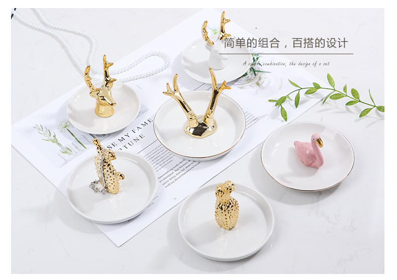 The Export quality ceramic jewelry wearing jewelry necklace gold jewelry tray antlers receive plate of flamingos small place