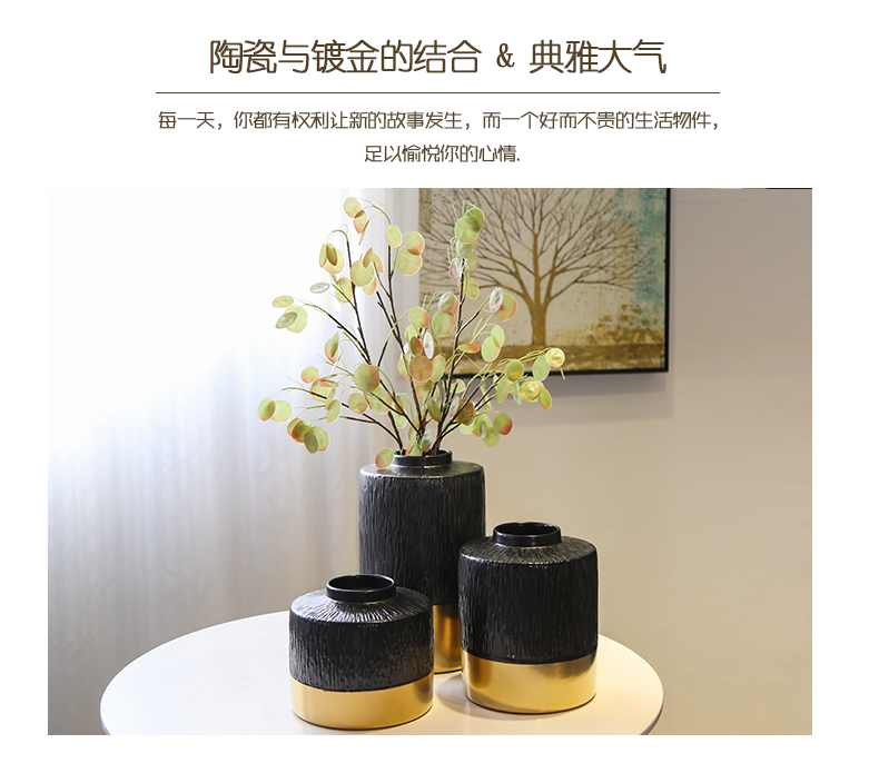 Sitting room creative vase light key-2 luxury new Chinese jingdezhen ceramic flower manual gold - plated flower implement simulation flower decoration