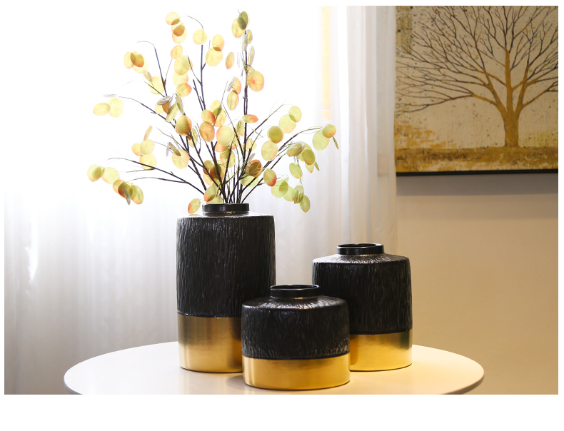 Sitting room creative vase light key-2 luxury new Chinese jingdezhen ceramic flower manual gold - plated flower implement simulation flower decoration