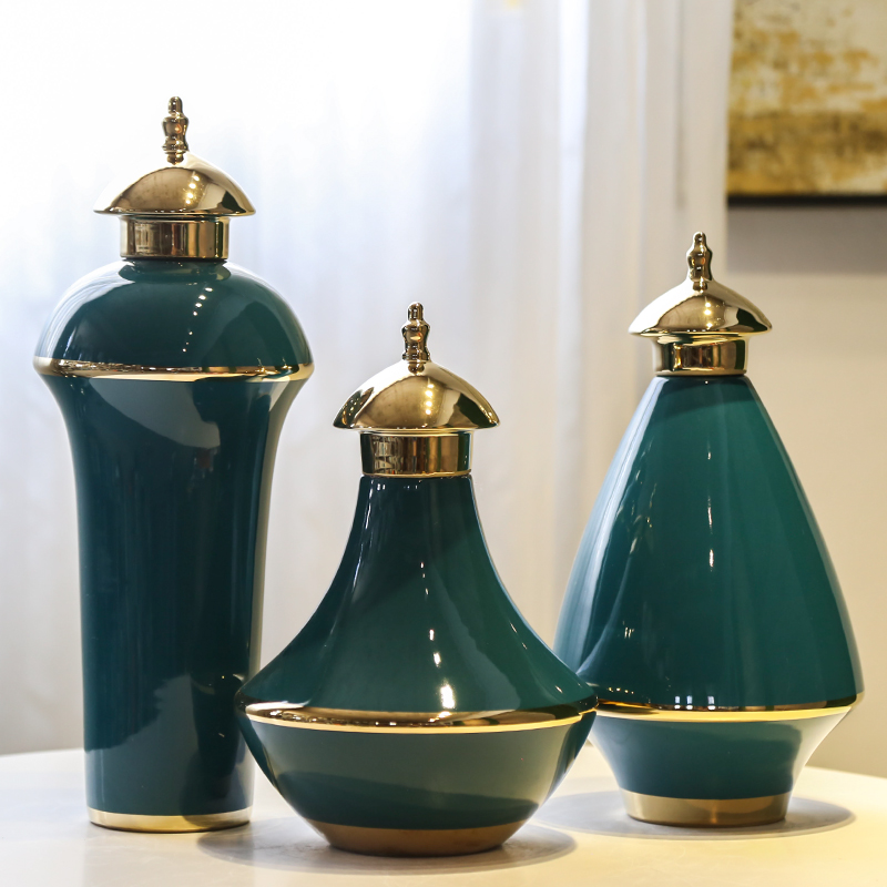 Jingdezhen new Chinese style originality three - piece gold - plated vase flower implement general light tank furnishing articles European key-2 luxury piggy bank