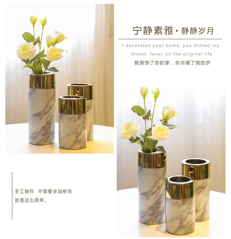 Jingdezhen new Chinese style light much creative flower marbled ceramic vase furnishing articles hotel sitting room adornment