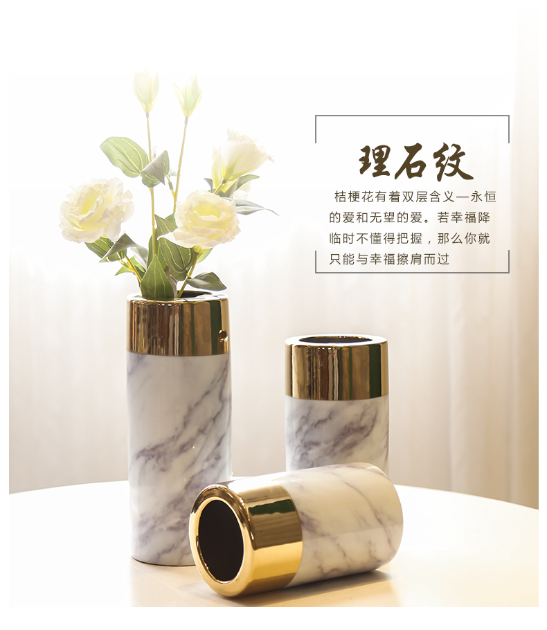 Jingdezhen new Chinese style light much creative flower marbled ceramic vase furnishing articles hotel sitting room adornment