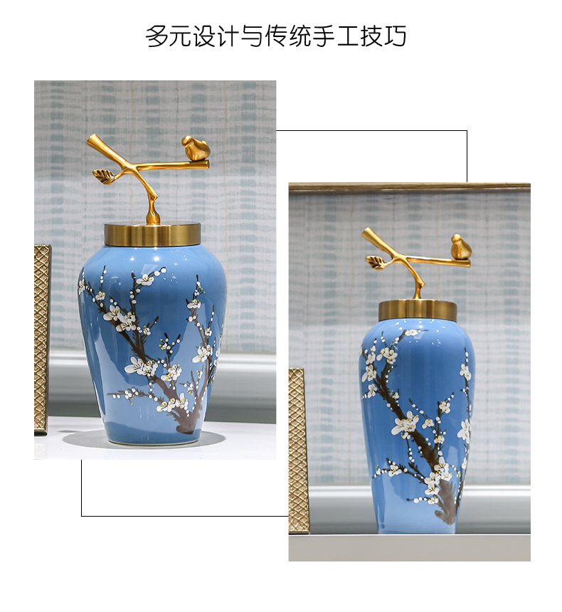 New Chinese style of jingdezhen ceramic vase furnishing articles bronze sitting room TV cabinet table light key-2 luxury home decoration flower receptacle