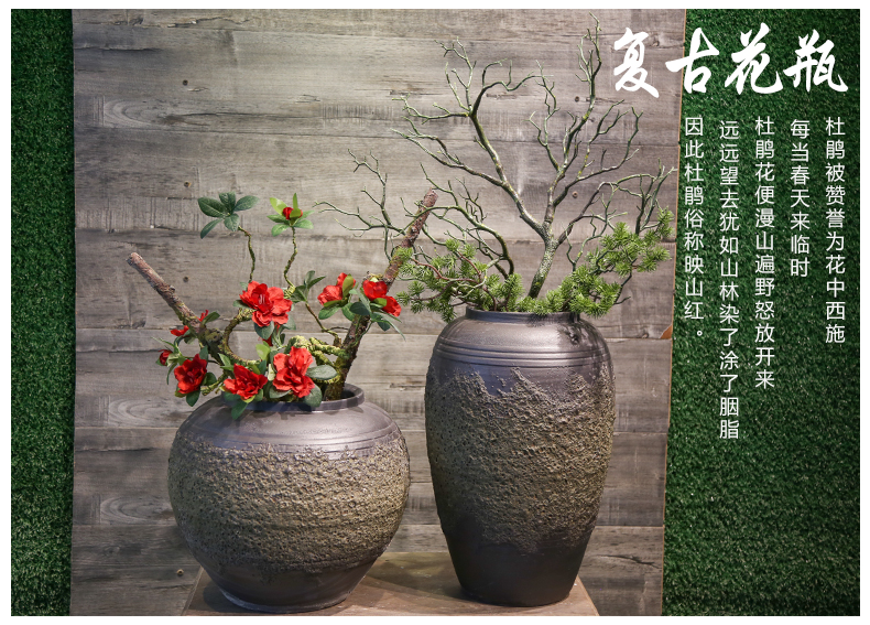 Jingdezhen ceramic coarse pottery vase furnishing articles mesa adornment restoring ancient ways between example villa simulation flower flower flower art