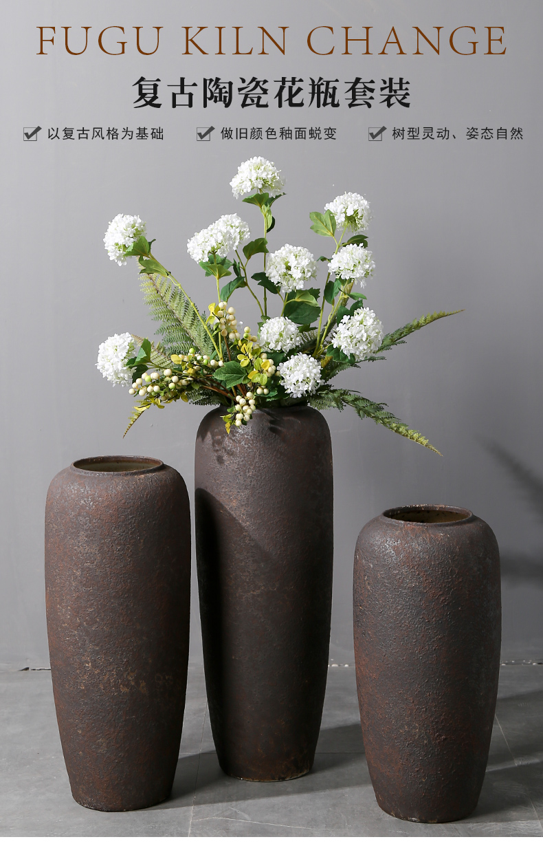 Jingdezhen ground vase large Chinese style restoring ancient ways is plugged into the dried coarse pottery sitting room hotel villa clay ceramic furnishing articles