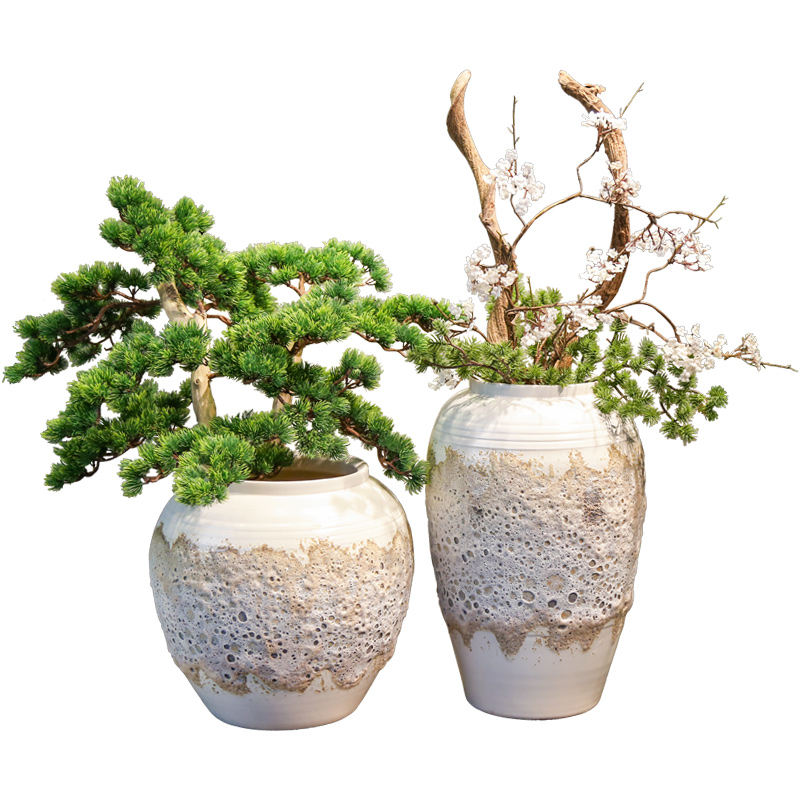 Jingdezhen manual coarse pottery imitation mesa vase is placed between sitting room villa hotel example simulation flower tree decoration