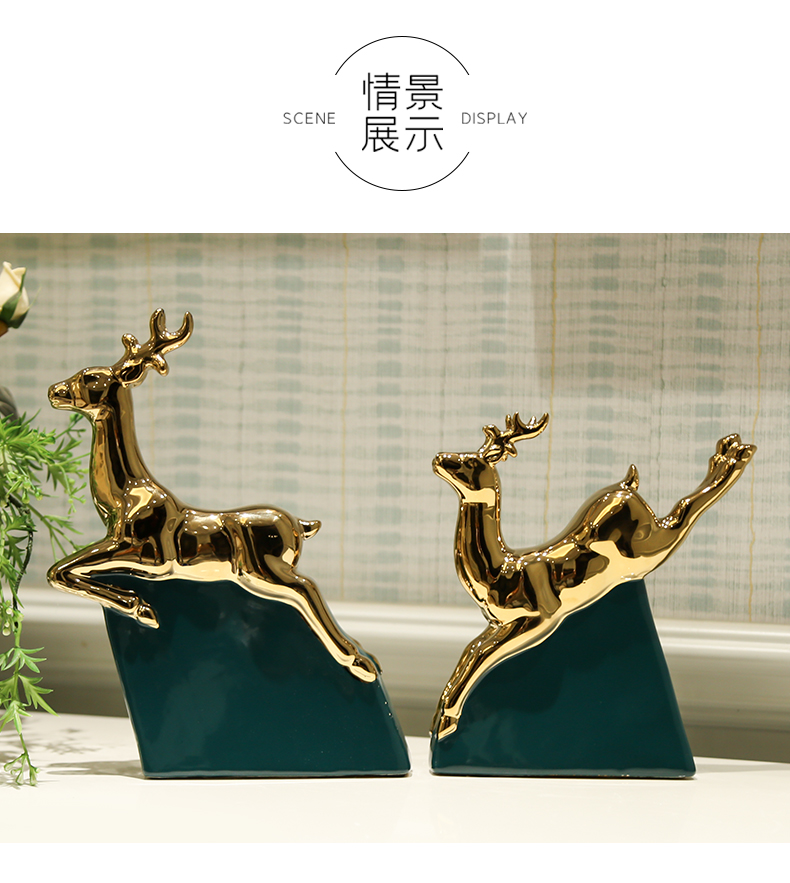 Nordic contracted household furnishing articles of golden light ceramic deer sitting room key-2 luxury wine porch decoration office decoration