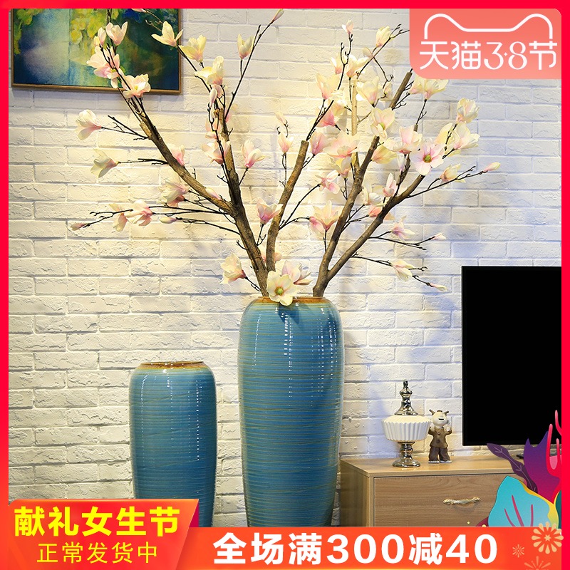 Ceramic large landing simulation flower vase demand flower flower implement hotel villa large European living room furnishing articles