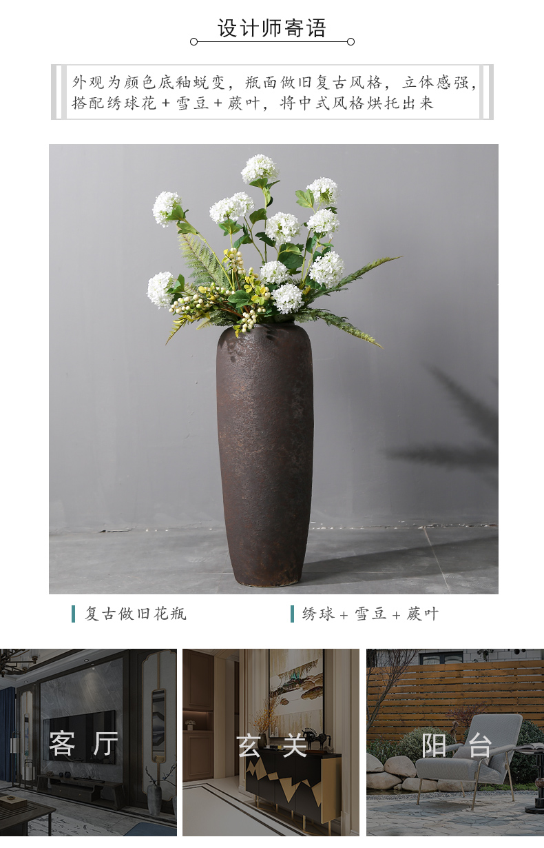 Jingdezhen ground vase large Chinese style restoring ancient ways is plugged into the dried coarse pottery sitting room hotel villa clay ceramic furnishing articles