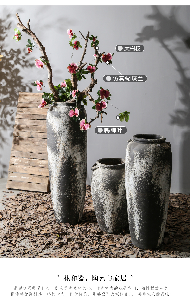 Chinese style restoring ancient ways of large ceramic vase furnishing articles pottery sitting room hotel decoration flower arranging dried flowers thick ceramic bottle