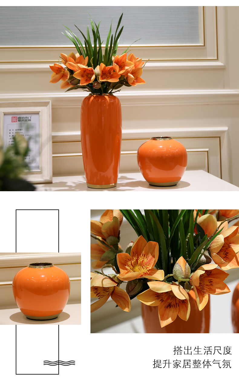Light European - style key-2 luxury modern creative living room TV cabinet ceramic vase furnishing articles dried flower flower arranging flower implement porch decoration