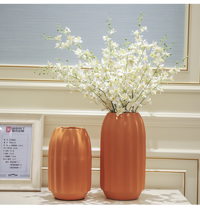 Creative light key-2 luxury black orange stripe convergent ceramic table simulation vase floral flower implement soft decoration