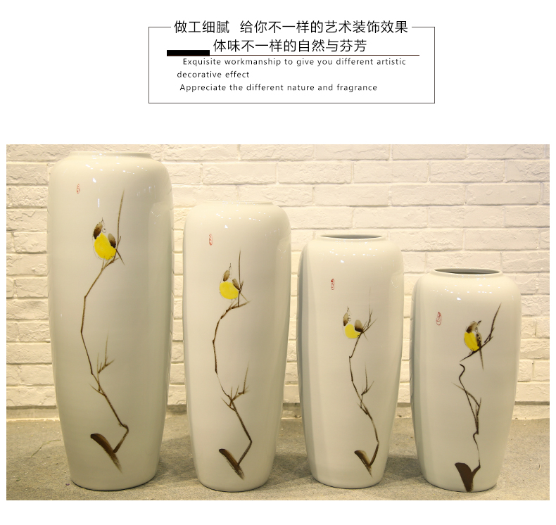 New Chinese style living room floor vase mall cafe restaurant decorative flower receptacle, jingdezhen ceramic decorative furnishing articles