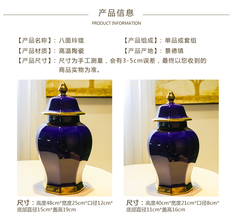 Jingdezhen ceramic new Chinese general tank desktop furnishing articles sitting room light club vase decoration key-2 luxury flowers, flower receptacle