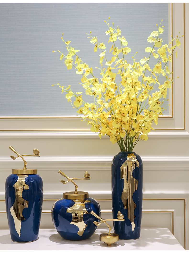 Light European - style key-2 luxury living room TV cabinet decoration vase is placed between example club ceramic flowers floral receptacle simulation