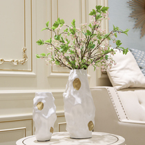 Light luxury European-style geometric pleated vase ceramic ornaments Nordic minimalist model room living room ceramics soft decorations