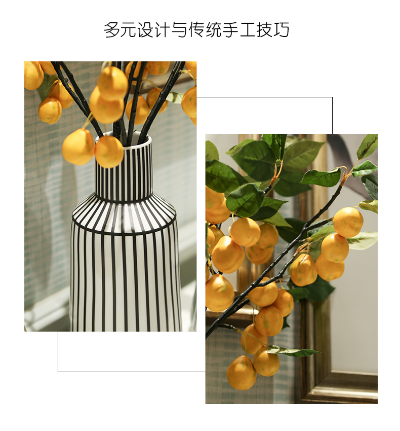 Nordic, black and white color matching stripe ceramic vase example room flower arranging furnishing articles creative contracted hydroponic flowers ornament