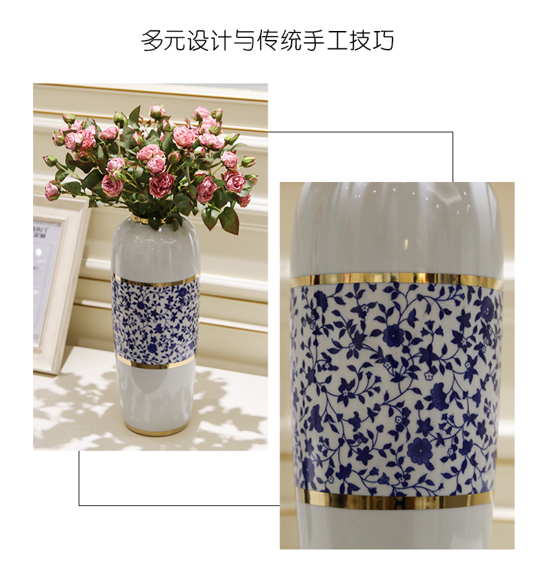 Mesa of jingdezhen blue and white porcelain light key-2 luxury European - style hand - made vases, flower arrangement sitting room porch creative decorative furnishing articles
