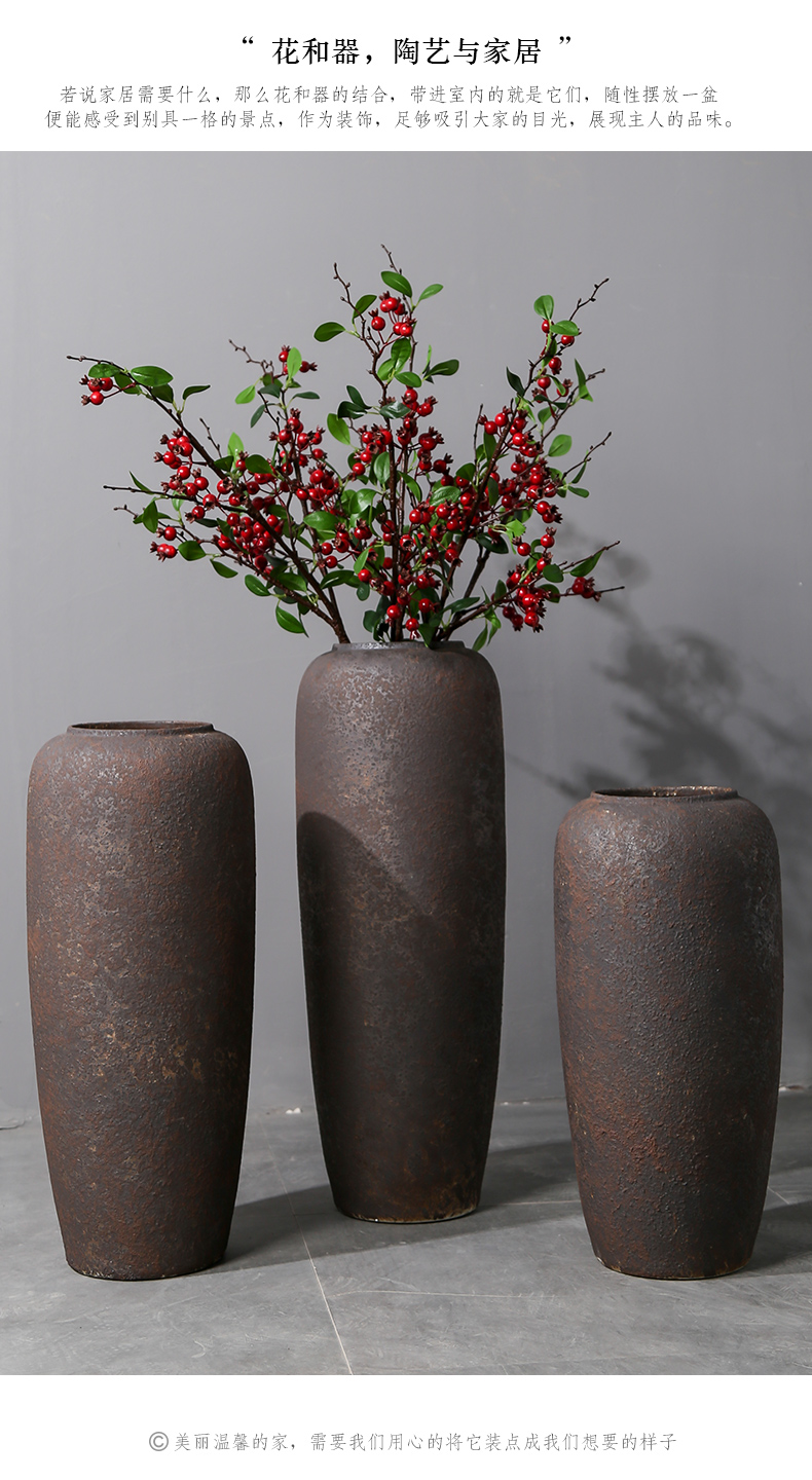 Jingdezhen ground vase large Chinese style restoring ancient ways is plugged into the dried coarse pottery sitting room hotel villa clay ceramic furnishing articles