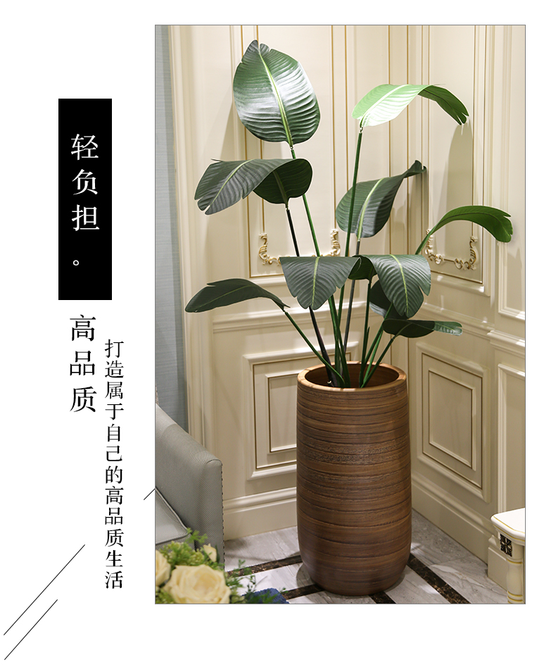 Nordic I and contracted large caliber brown ceramic flowerpot landing indoor sitting room hotel simulation big green plant flower arrangement