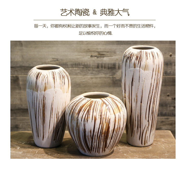 Jingdezhen coarse pottery ceramic vase restoring ancient ways suit furnishing articles villa living room table simulation flowers decorative flower implement false