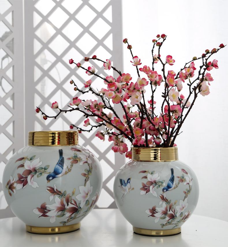 Jingdezhen ceramic light decoration key-2 luxury furnishing articles vase sitting room porch simulation flower arranging flowers, home decoration, flower art