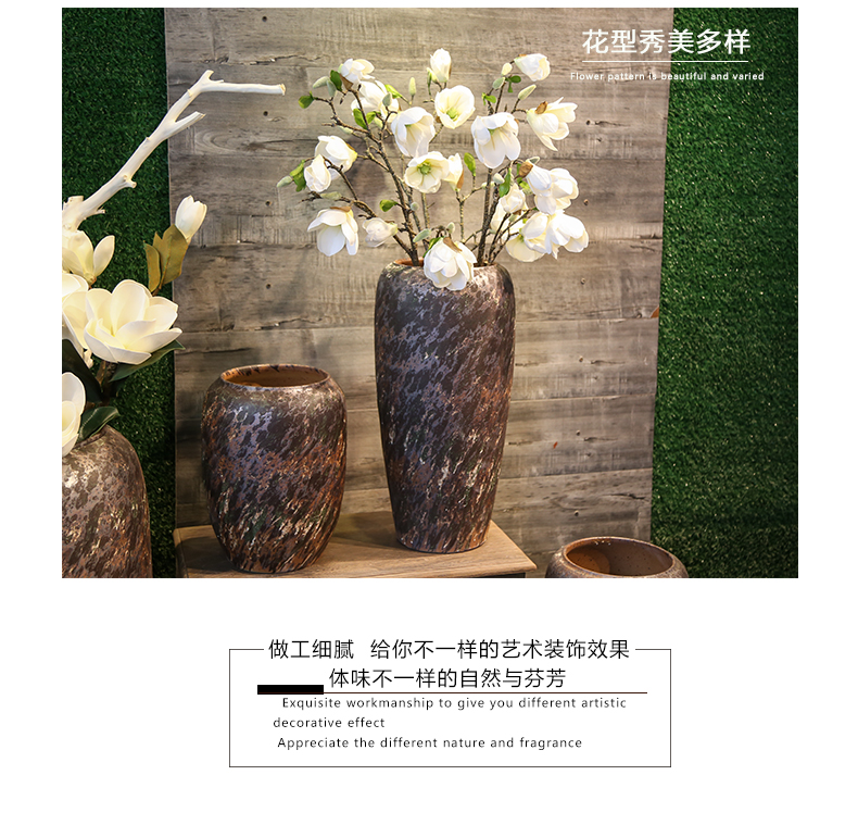 Coarse pottery retro landing mesa vase sitting room decoration to the hotel restaurant ceramic flower implement Chinese contracted earthenware jug