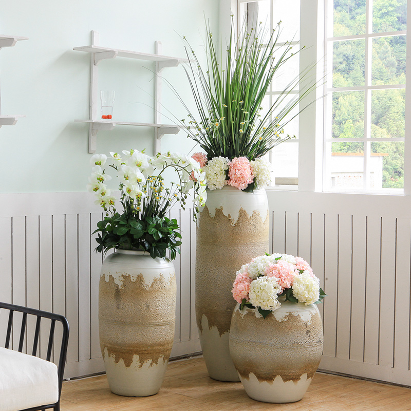 Jingdezhen retro creative pastoral big vase hotel lobby villa garden decoration floral landing place