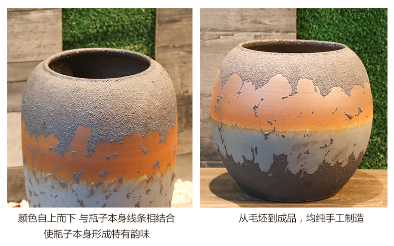 Jingdezhen coarse pottery vase retro nostalgia of large industrial contracted wind mesa simulation flower ceramic flower receptacle