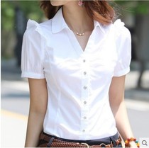 Summer v-neck business shirt women's formal short sleeve large size coat female Korean interview overalls summer clothes