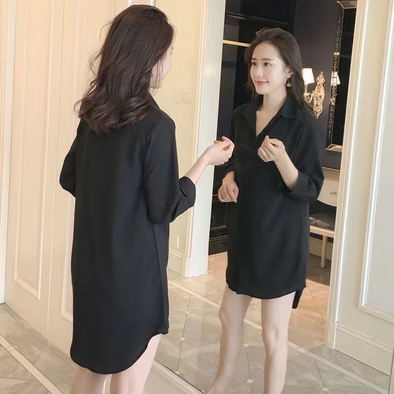2022 Spring new medium long version large size white shirt woman long sleeve loose Korean version blouse spring clothes women's clothing