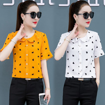 Lotus Leaf Collar Blouses Woman 2022 Summer Fashion Short sleeves Belly Fashion Temperament Lady Shirt Womens Summer Womens Clothing