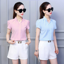 Business Wear White Shirt Women's Korean Summer Wear Women's Work Wear Short Sleeve Jacket Women's Leisure Lotus Leaf Sleeve Shirt Summer