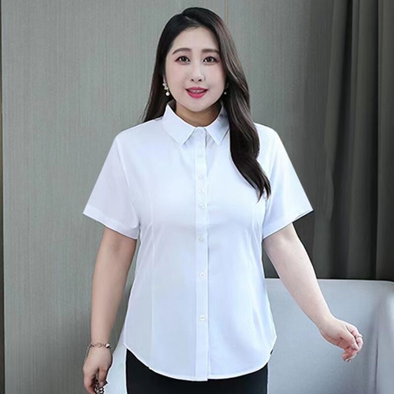 Add 260 kg white shirt woman short sleeve fat mm professional shirt dress shirt summer dress coat woman