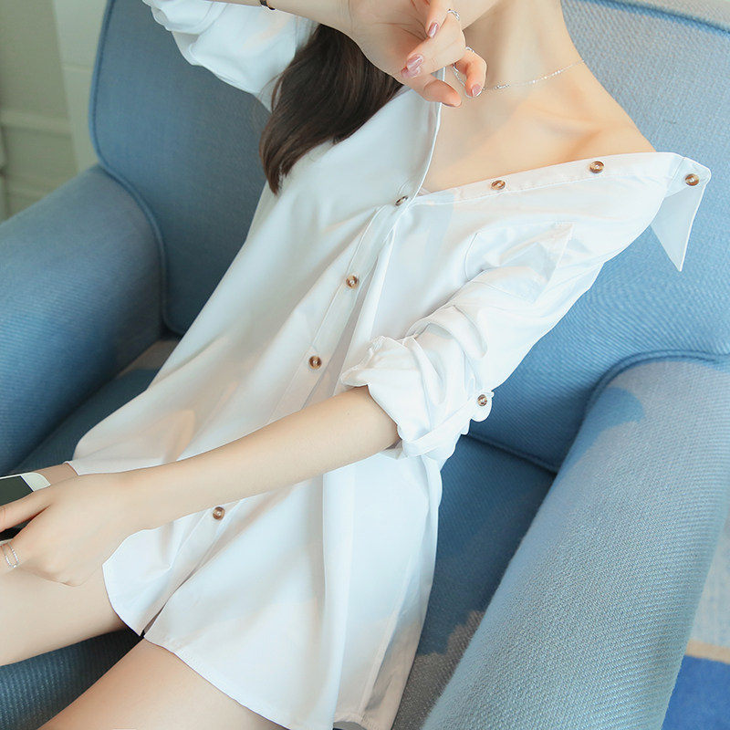 Spring Dress White Shirt Woman Medium Long Version Fashion Shirt Woman Loose Long Sleeve 100 Hitch Bottom Blouse Spring Clothes