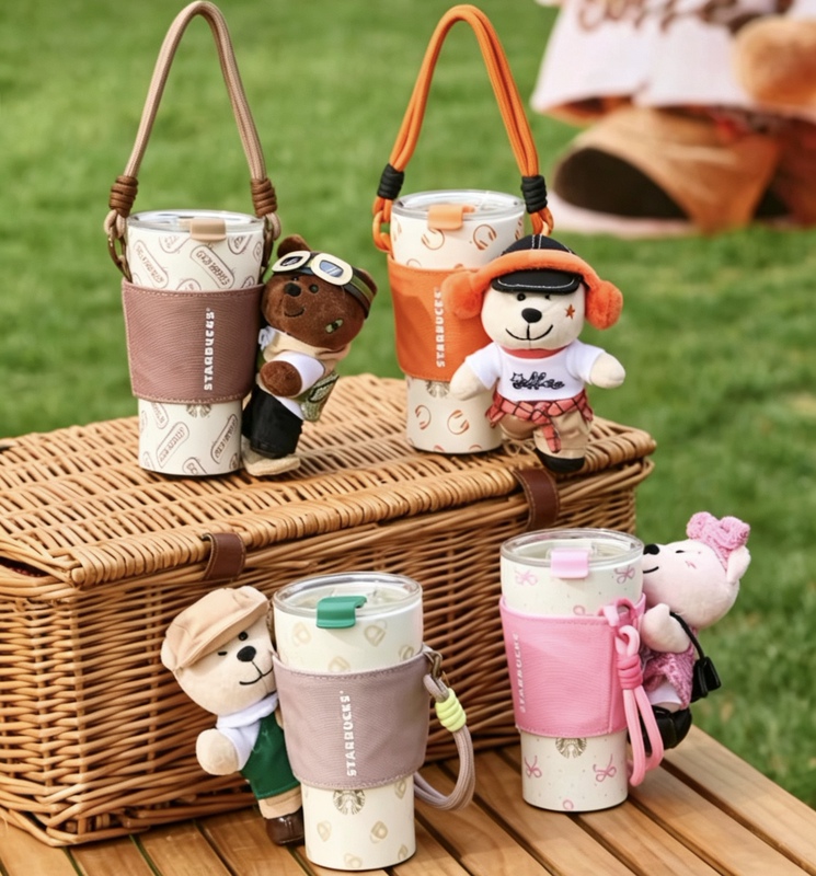Starbucks Bear Manager Town Ceramic Liner Sttoke Desktop Cup with Portable Bear Manager Cup Sleeve