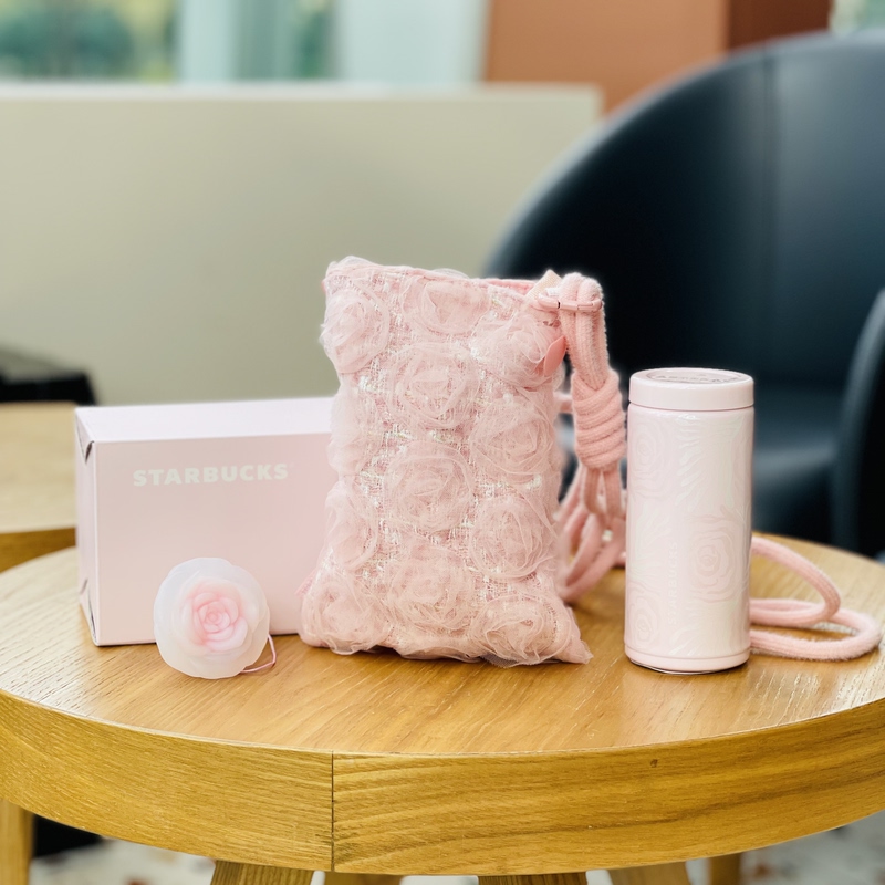 Starbucks 26 Spring Rose Realm Mini Pocket Stainless Steel Cup with 3D Rose Flower Bag and Airbag Stand