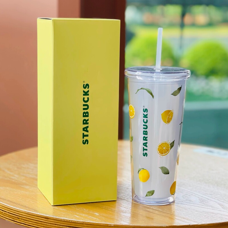Starbucks 25 Summer Fruit Adventure Series ins Lemon Cold Plastic Large Capacity Double-Layer Plastic Straw Cup