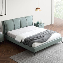 Italian minimalist light luxury leather bed first layer cowhide modern simple Nordic double bed Master Bedroom 1 8m soft bag wedding bed