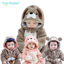  Cute animal shape Autumn girls baby one-piece hug warm romper seven months baby one-piece pajamas autumn