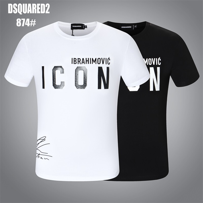 European and American High Street Fashion Brand Summer D2 Short-Sleeved T-Shirt for Men Dsq Simple Icon Print Fashion Trendy Round Neck Half-Sleeve